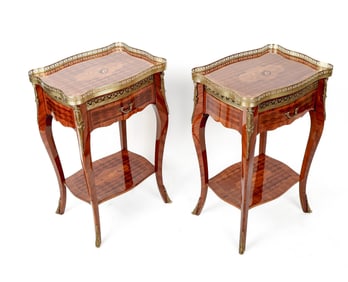 Louis XV Marquetry and Bronze Dore Side Tables, Pr