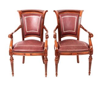 Regency  Leather & Mahogany Armchairs, Pair