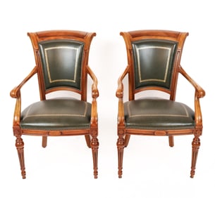 Pair French Empire Mahogany Armchairs
