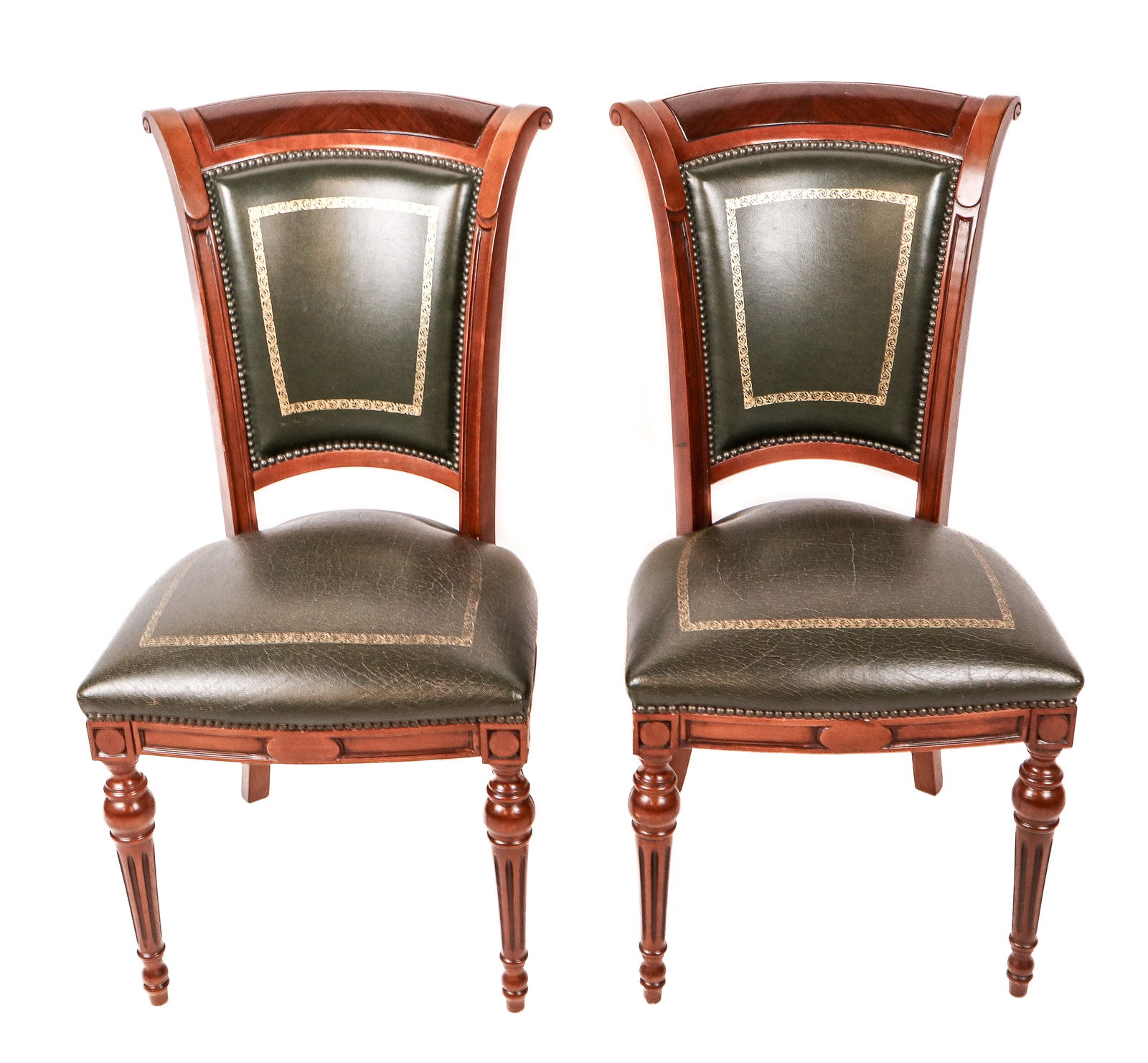 Regency Leather & Mahogany Side Chairs, Pair (1 of 8)