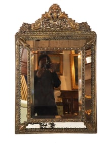 Napoleon III Repousse Brass Cushion Mirror