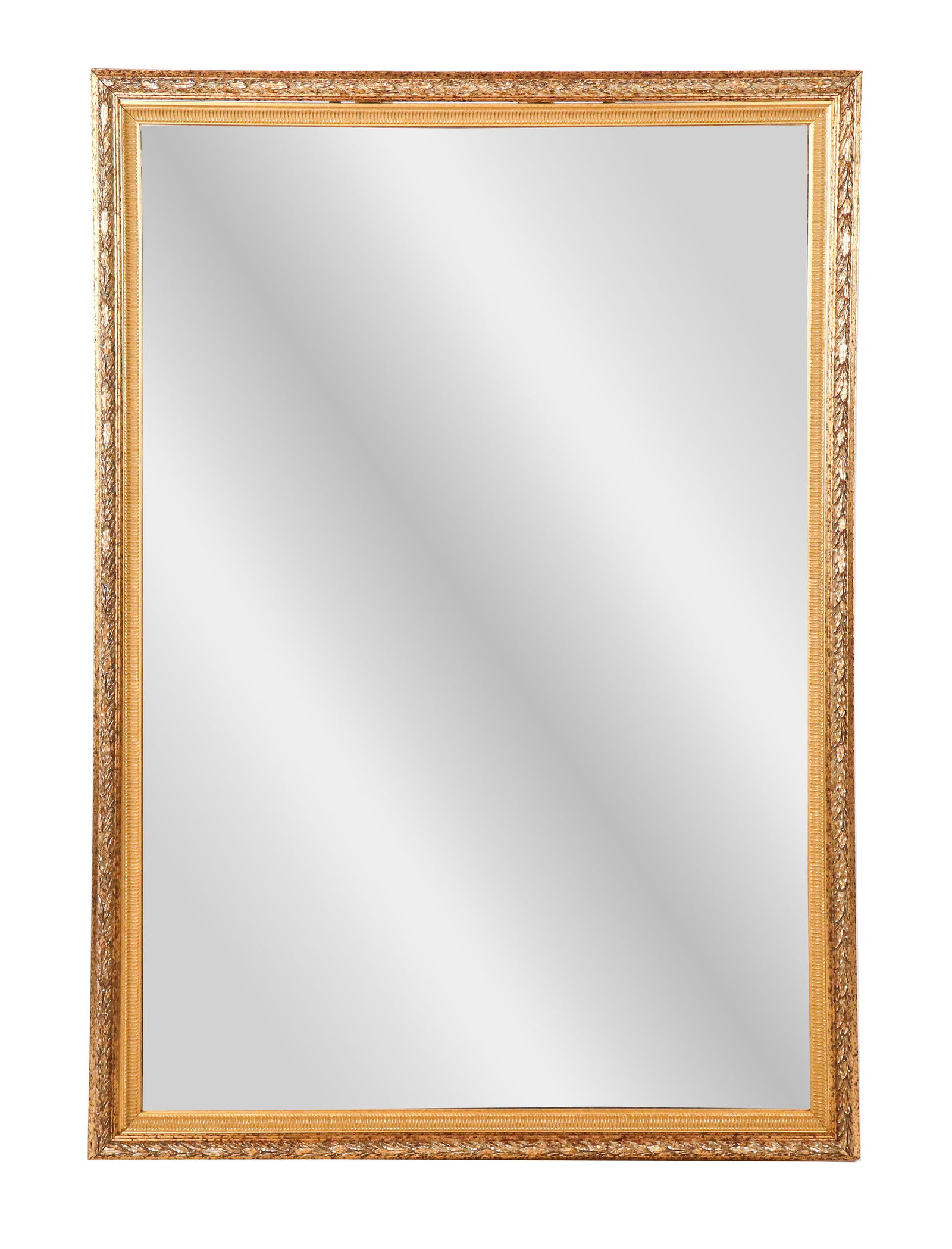 Louis XVI Gilt Wood Mirror: Louis XVI carved and gilt wood mirror, 20th century, with beveled glass. [46" H x 32" W]. Condition is good.