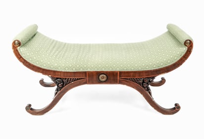 Regency Decorated Mahogany Curule Window Bench