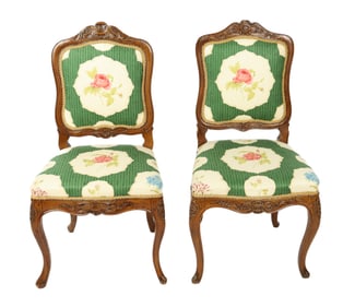 Louis XV Carved and Upholstered Side Chairs, Pair
