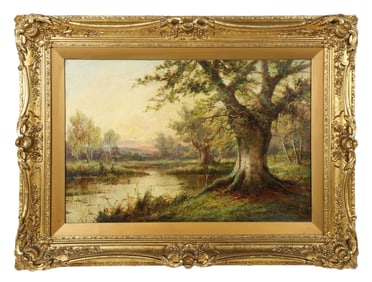 Gilt Framed River Landscape with Trees