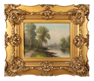 19th/20th Century Oil on Canvas River Landscape