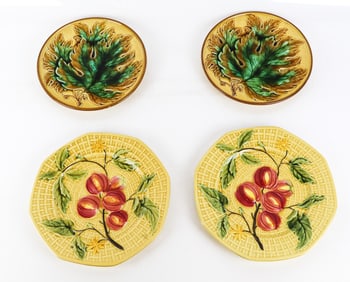 4 20th C. Hand-Painted Zell German Majolica Plates