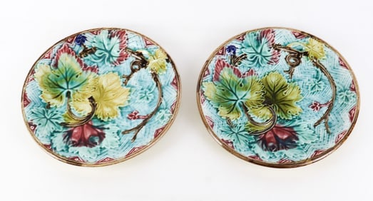 Pair of 19th C. French Barbotine Majolica Plates