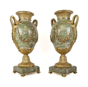Pair of Napoleon III Gilt Bronze and Marble Urns
