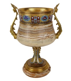 Napoleon III Gilt Bronze, Champleve and Onyx Cup