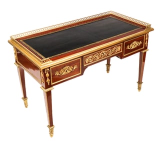 Louis XVI Mahogany and Bronze Dore Bureau Plat