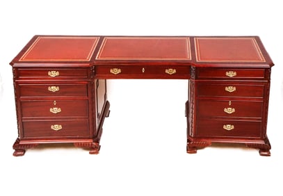 English Mahogany Three-Section Leather Top Desk