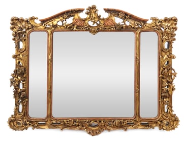Georgian Carved and Gilt Wood Triptych Mirror