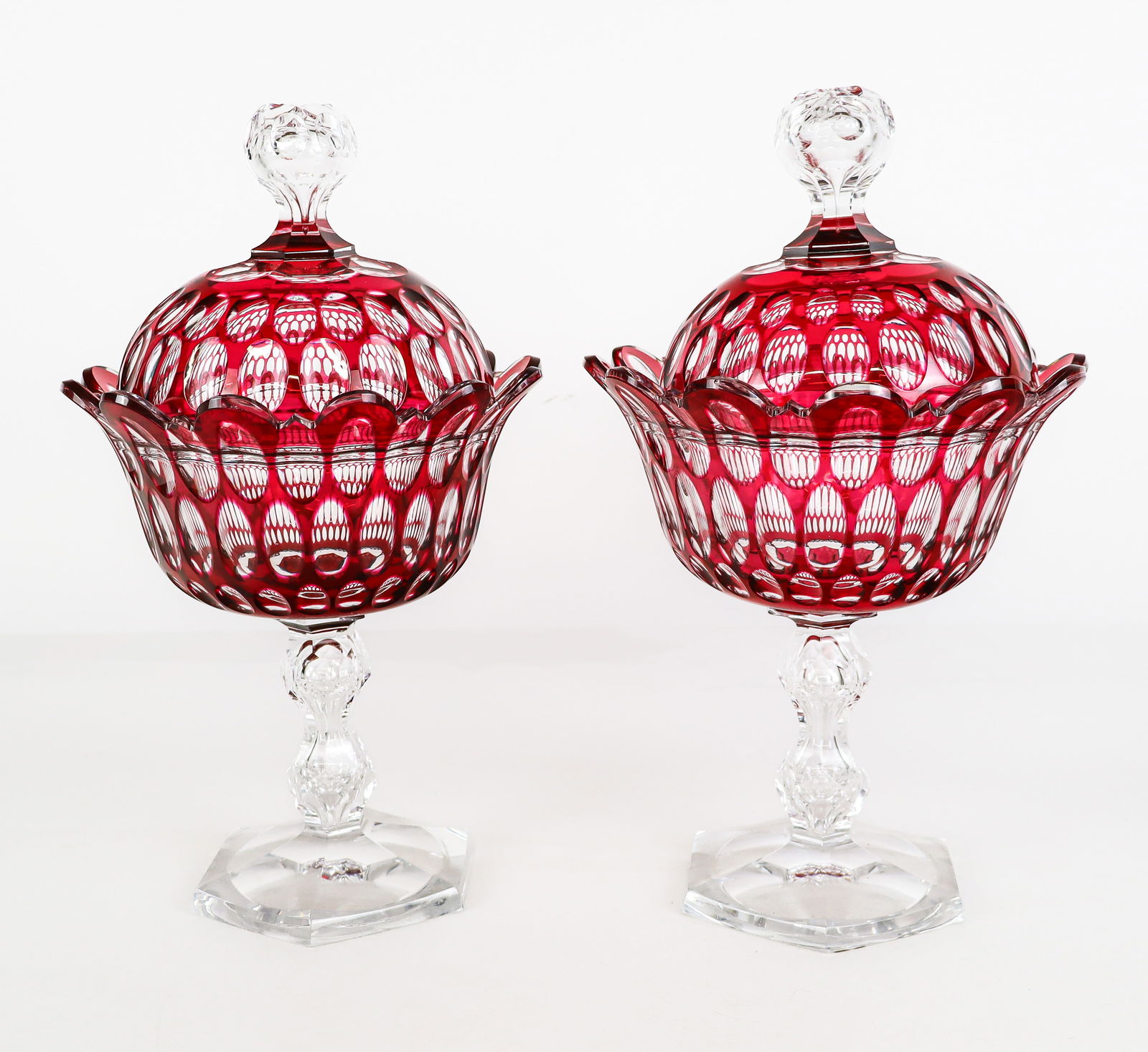 Pair of Cranberry Cut To Clear Sweet Meat Dishes (1 of 11)