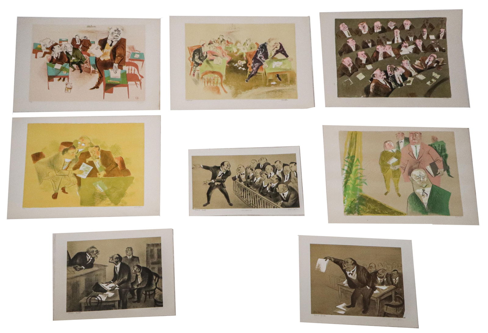William GROPPER: Set of 8 Courtroom Cartoons (1 of 16)