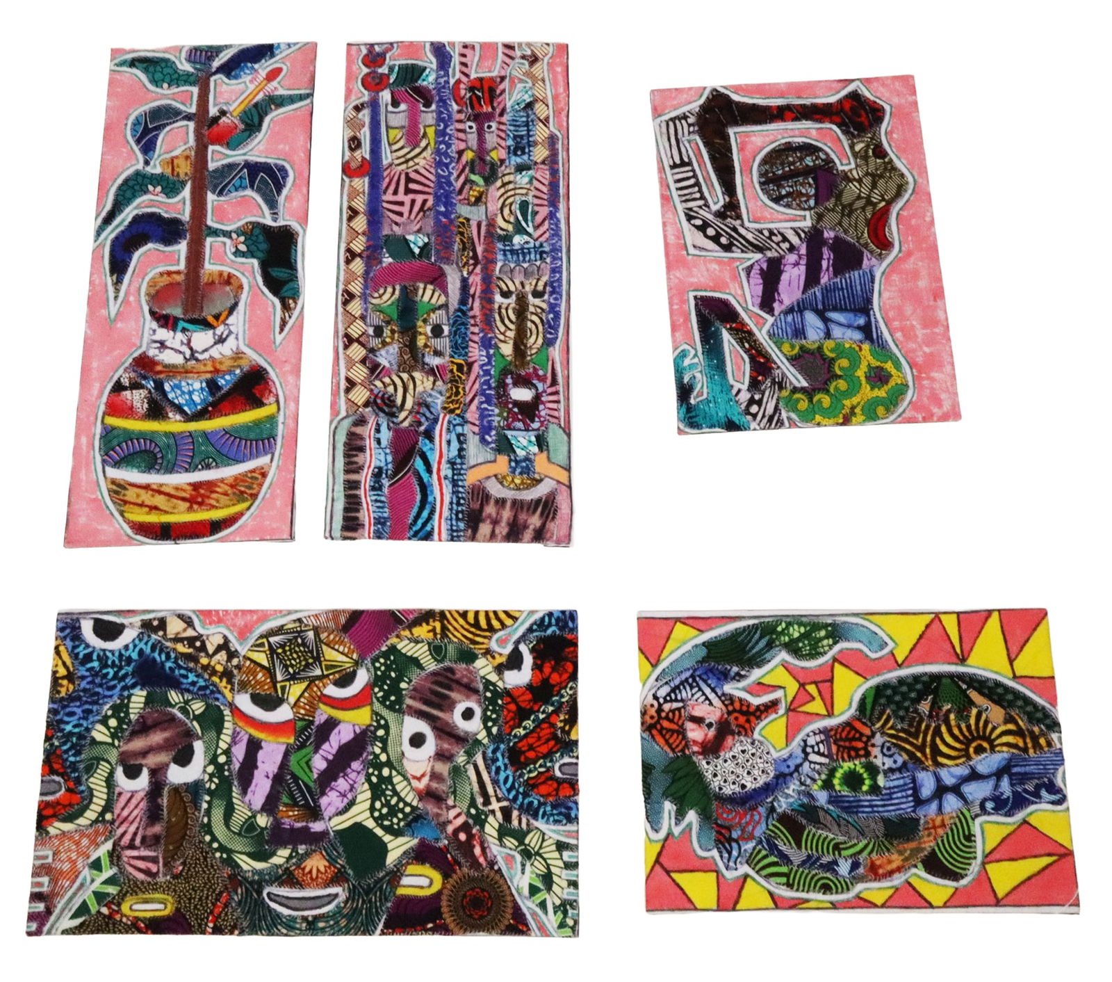 Kayode BURAIMOH: 5 African Folk Art Stitched Works (1 of 17)