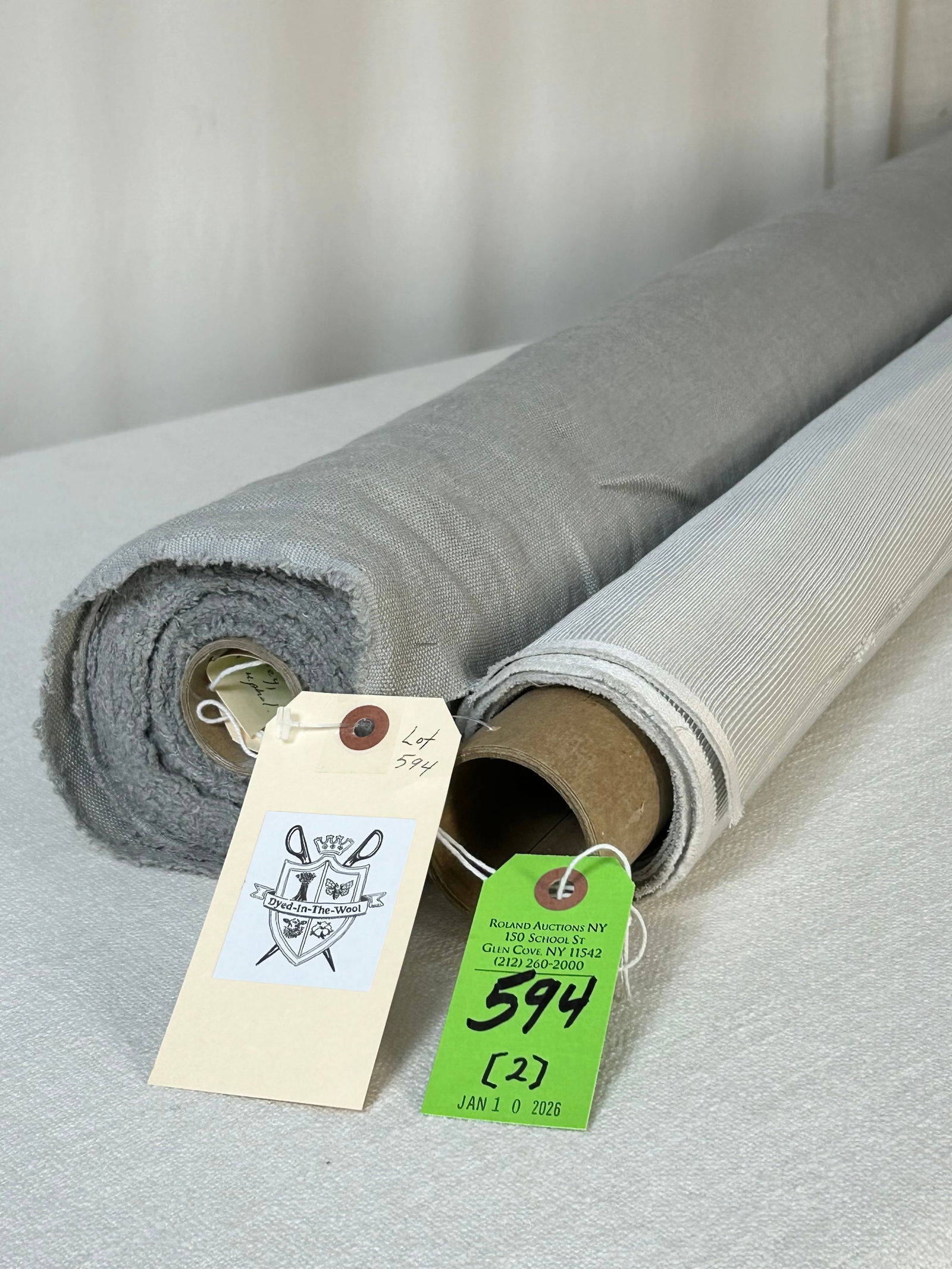 Rogers & Goffigon's Repp And Euro Linen Fabric: 1) 3 yards of Rogers & Goffigon's silk/linen silver grey repp, Item # 92926-03, 56" width. Good for residential upholstery, and in excellent condition. 2) 10 yards of Italian stone-washed "Brera Lino"