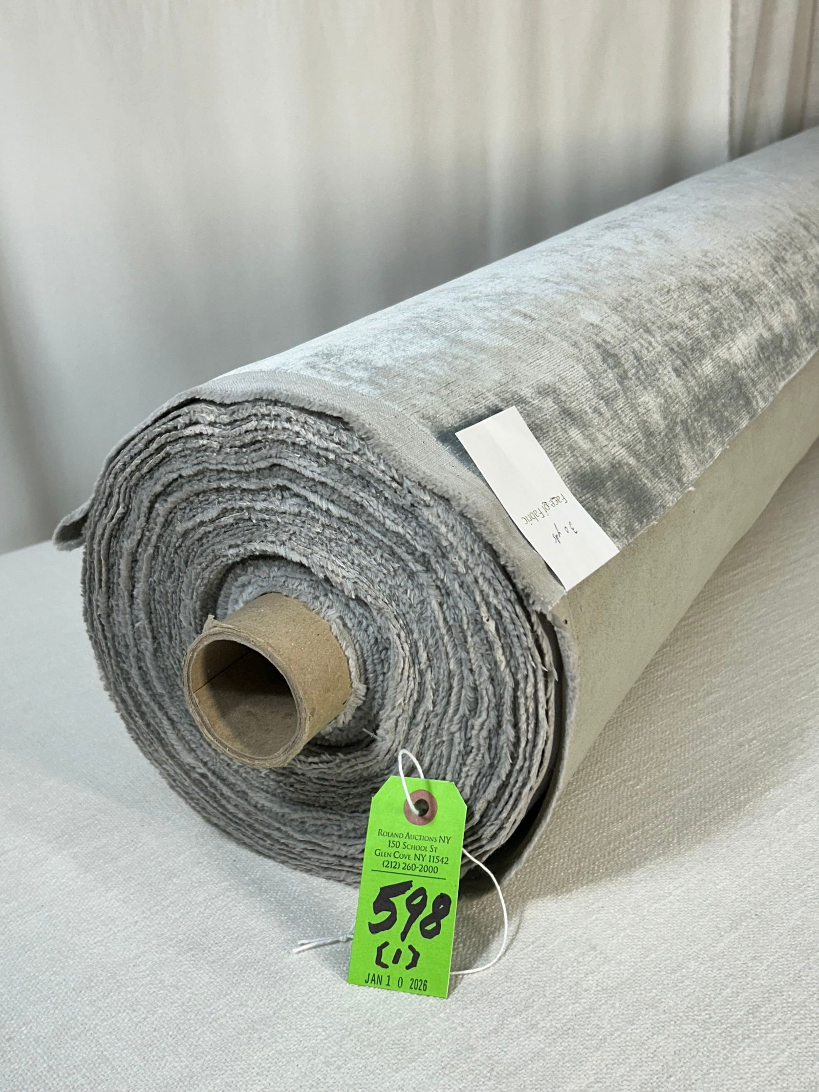 Kravet Silver Grey Antique-Styled Velvet Fabric: 30 yards of Kravet's antique-styled upholstery velvet in silver grey, 55" width. The viscose blended quality is acrylic backed for added strength. There are slight wrinkles along the selvages. The fab