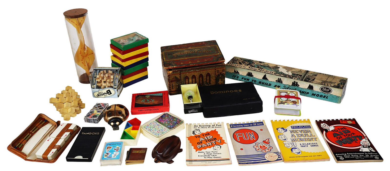 Toys and Other Assorted Articles, 29: 29 assorted toys and other articles comprising an Ideal Models Historic Ship Model, two sets of Florentine decorated playing cards, a cast iron and gilt door knocker in the form of a ladybug, signed i