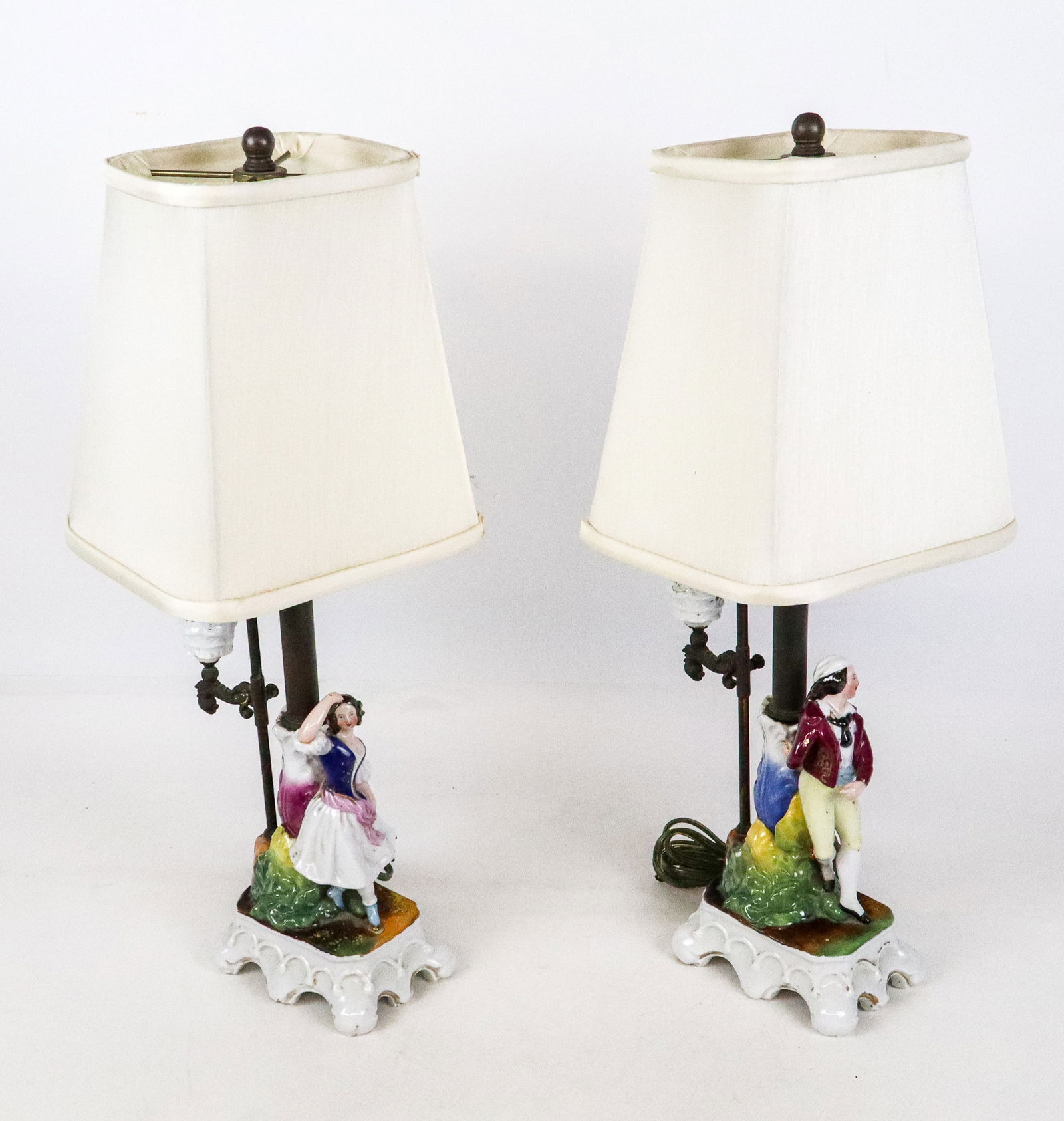 2 Early 20th C. Porcelain Figures Mounted as Lamps (1 of 13)