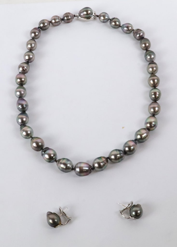 Gray Cultured Pearl Gold Necklace & Earring Set, 3 (1 of 9)