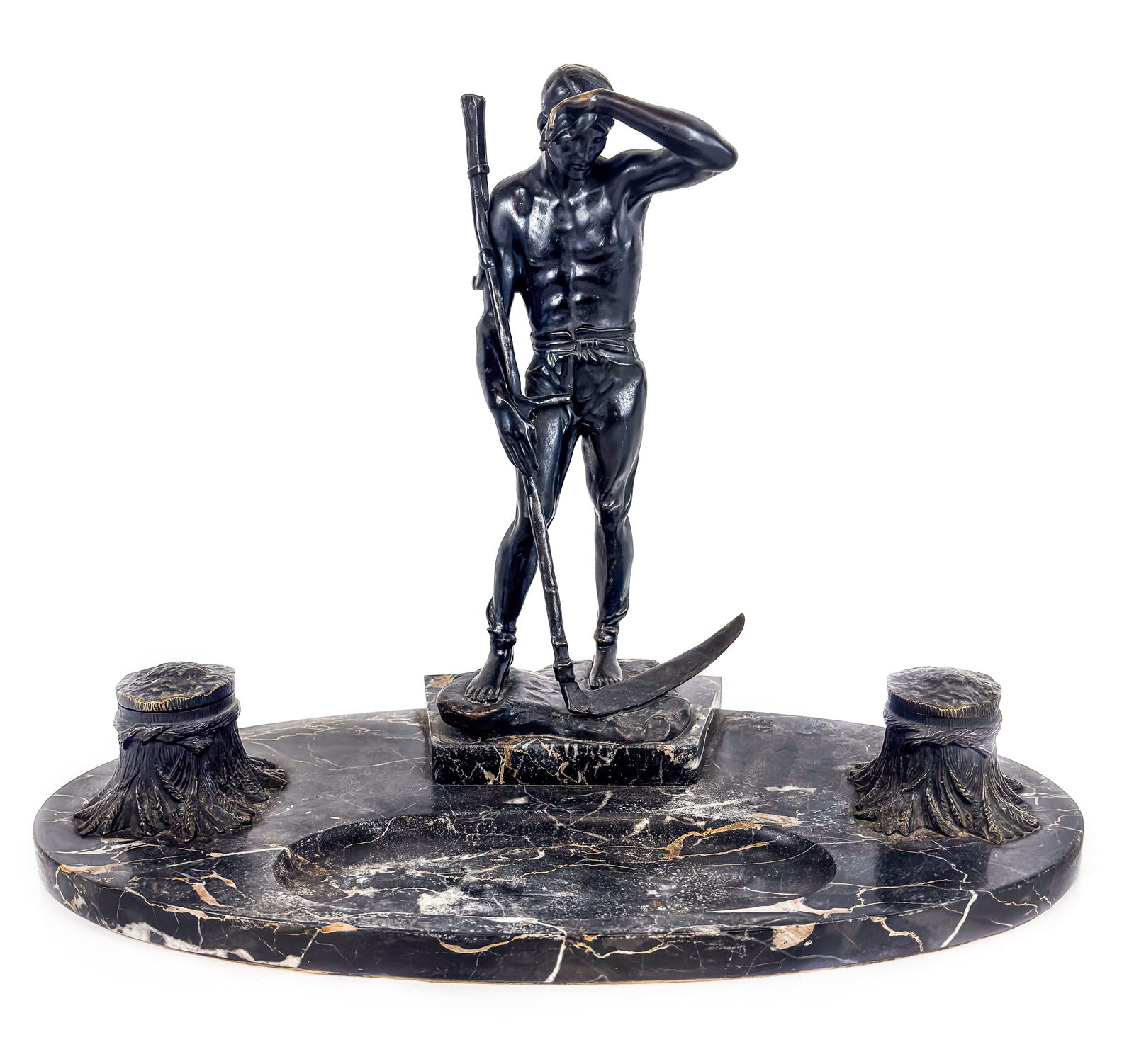 Bruno ZACH Bronze and Siena Marble Inkwell (1 of 6)