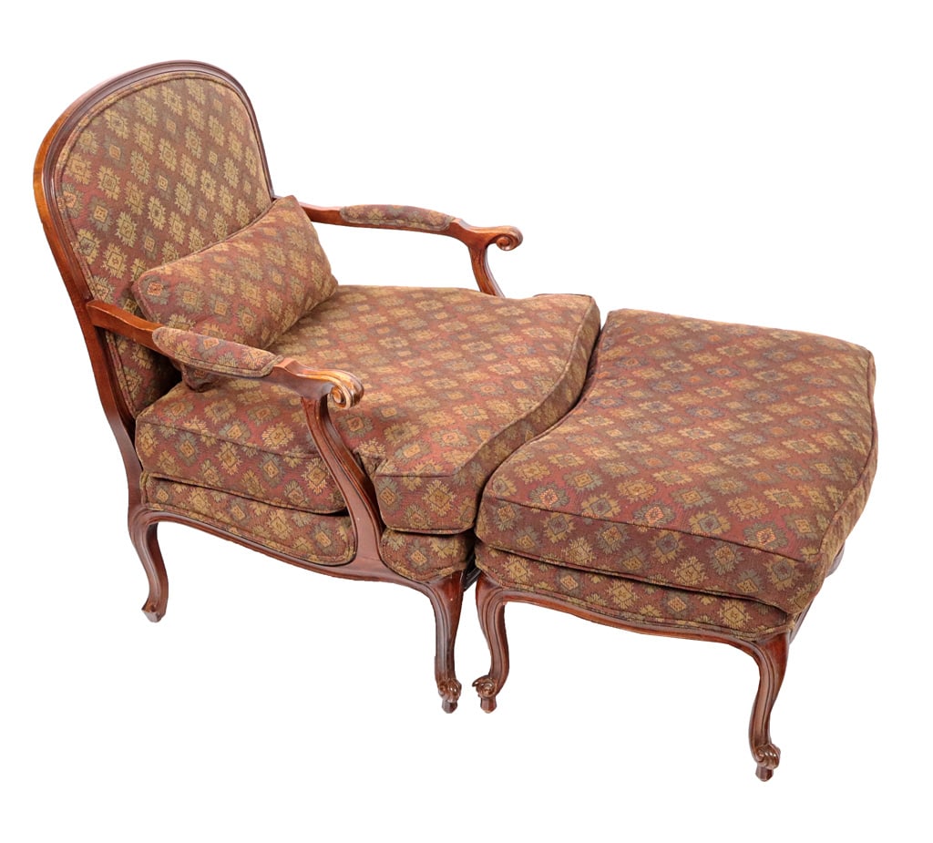 Ethan Allen Louis XV Fauteuil and Ottoman (1 of 13)