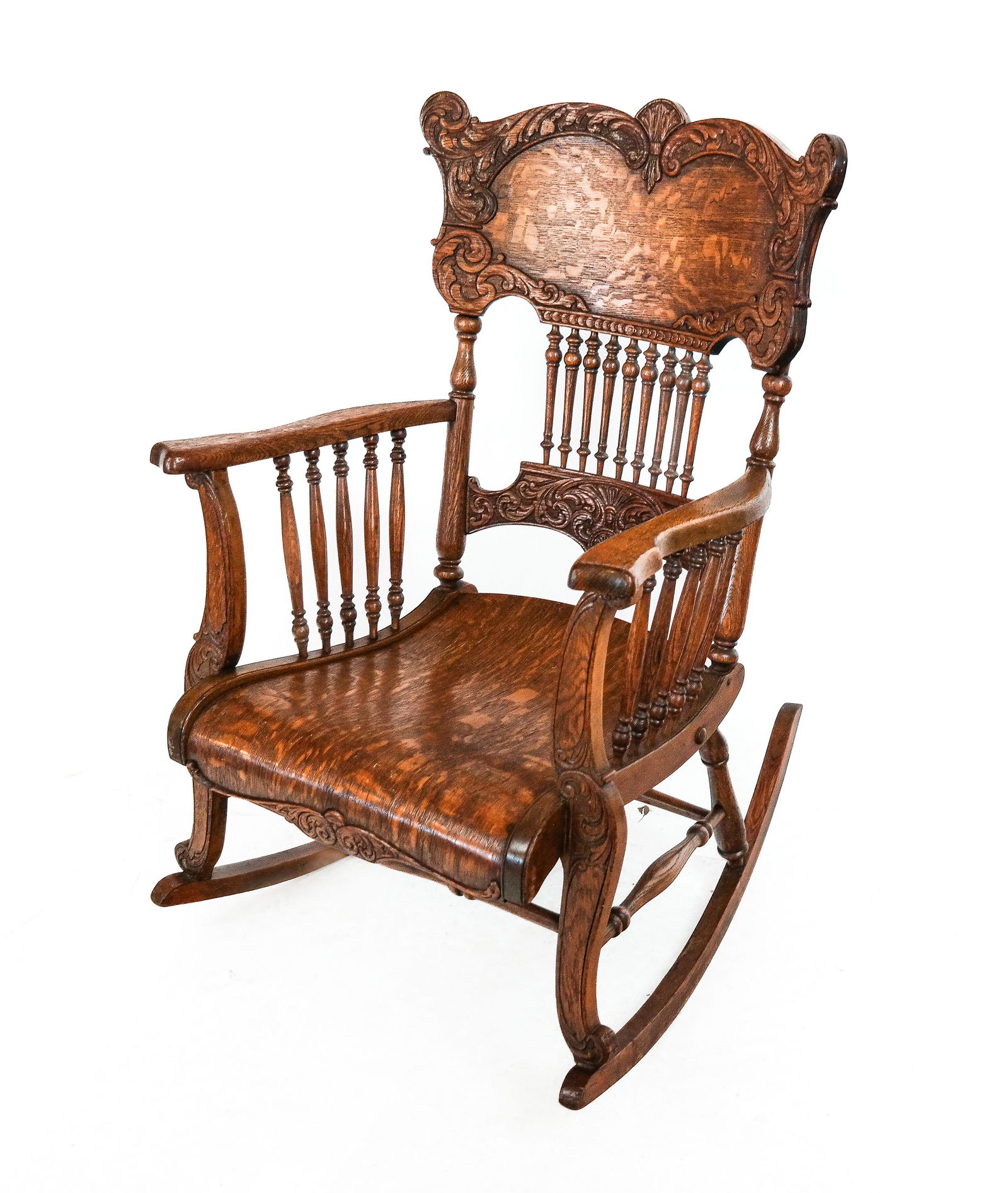 Victorian Tiger Oak Carved Rocker (1 of 10)