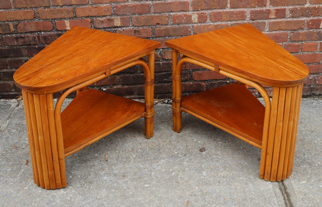 Paul T. Frankl Attrib. Rattan Side Tables, Pair (1 of 9)