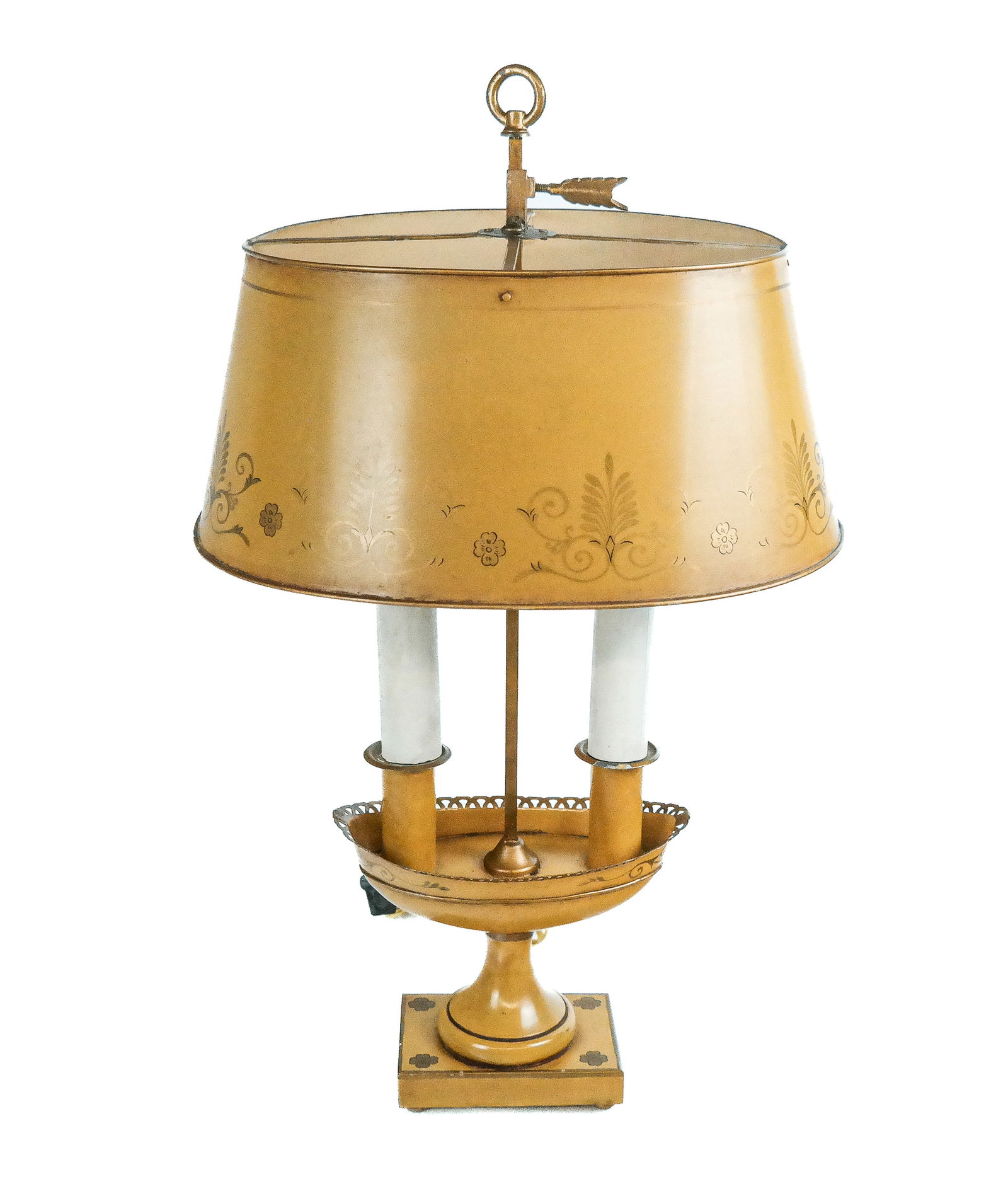 Mustard Colored Tole Painted Bouillotte Lamp (1 of 12)