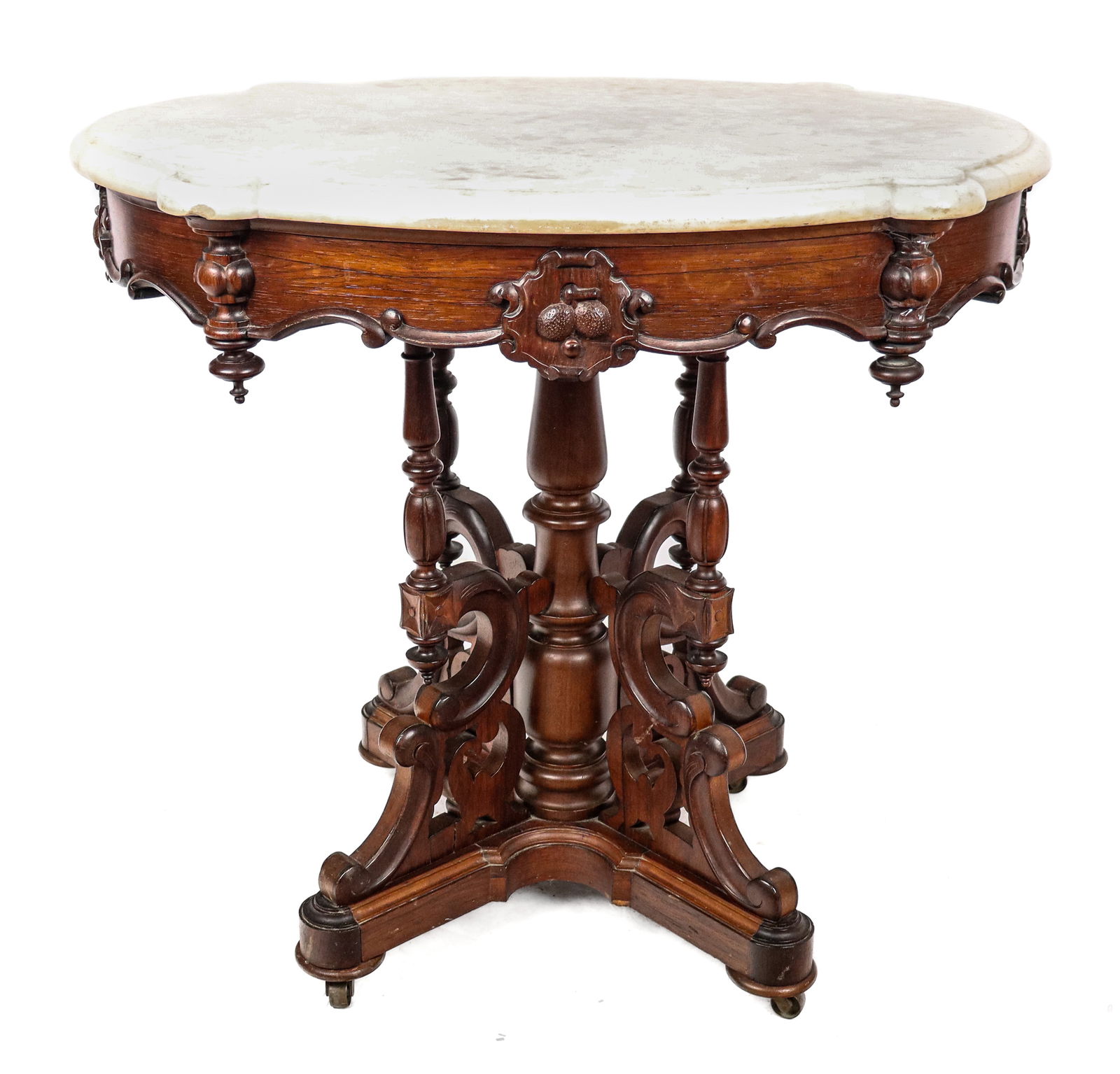 Victorian Rosewood Ornate Oval Marble Top Table (1 of 15)