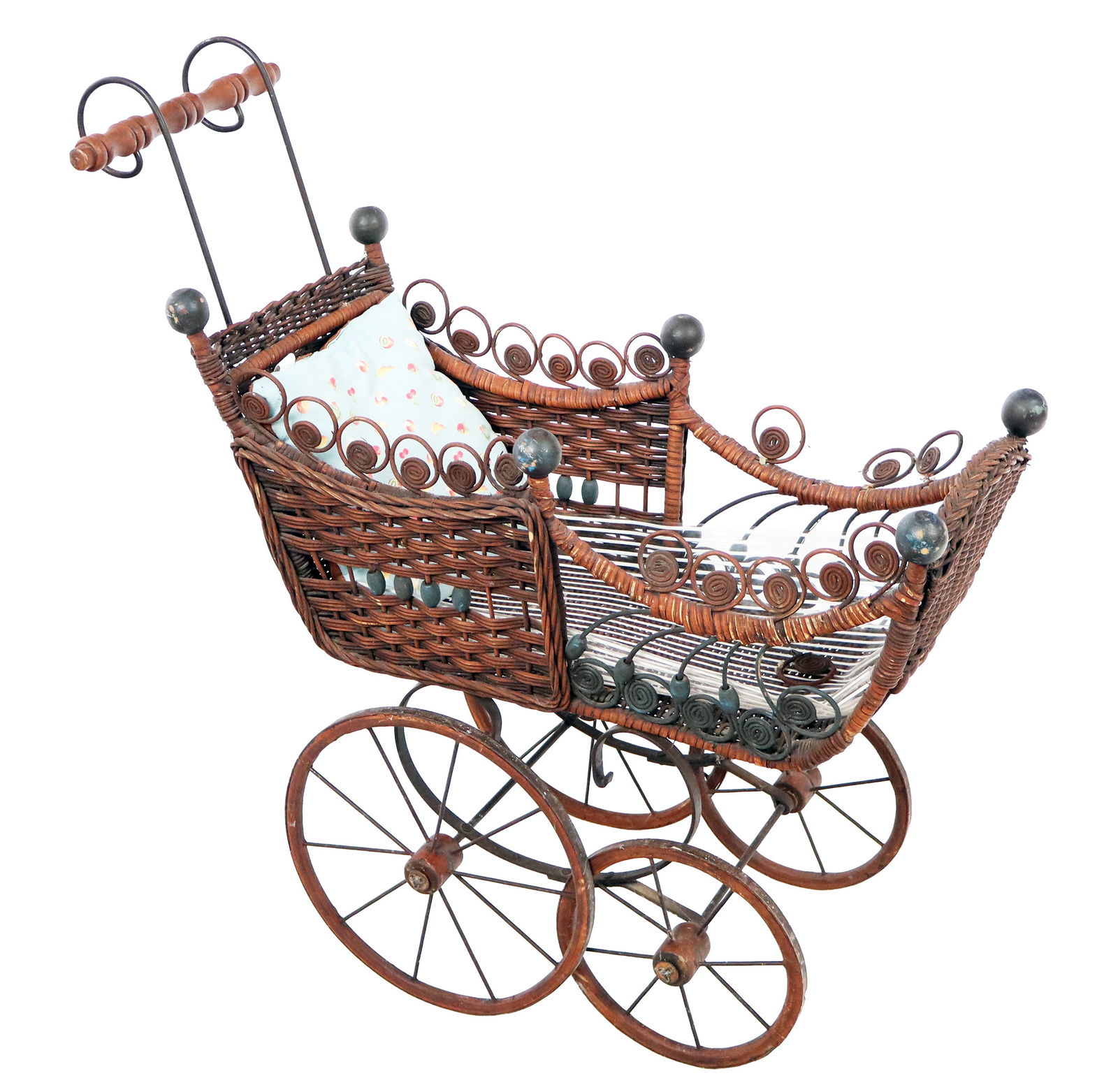 Victorian Wicker and Metal Child's Pram (1 of 11)