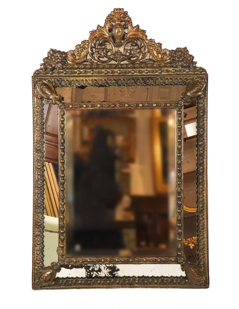 Napoleon III Repousse Brass Cushion Mirror (1 of 8)