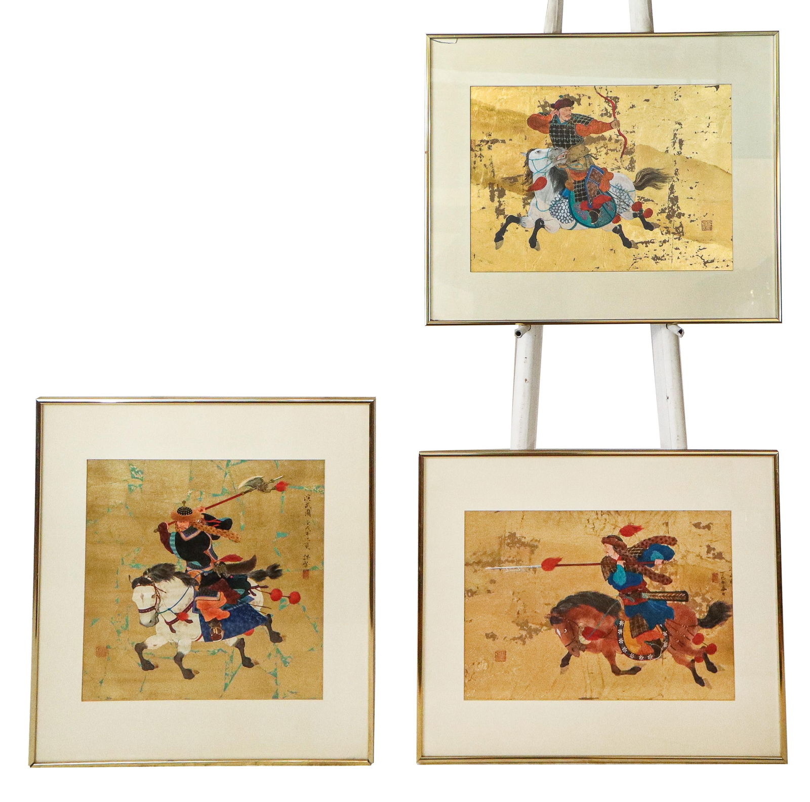 Mou-sien Tseng Mongolian Warriors, 3 Gold Leaf Ptg (1 of 12)