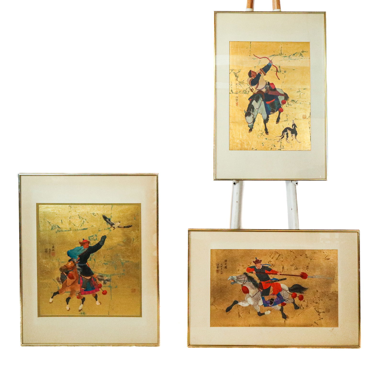 Mou-sien Tseng Mongolian Warriors, 3 Gold Leaf Ptg (1 of 16)