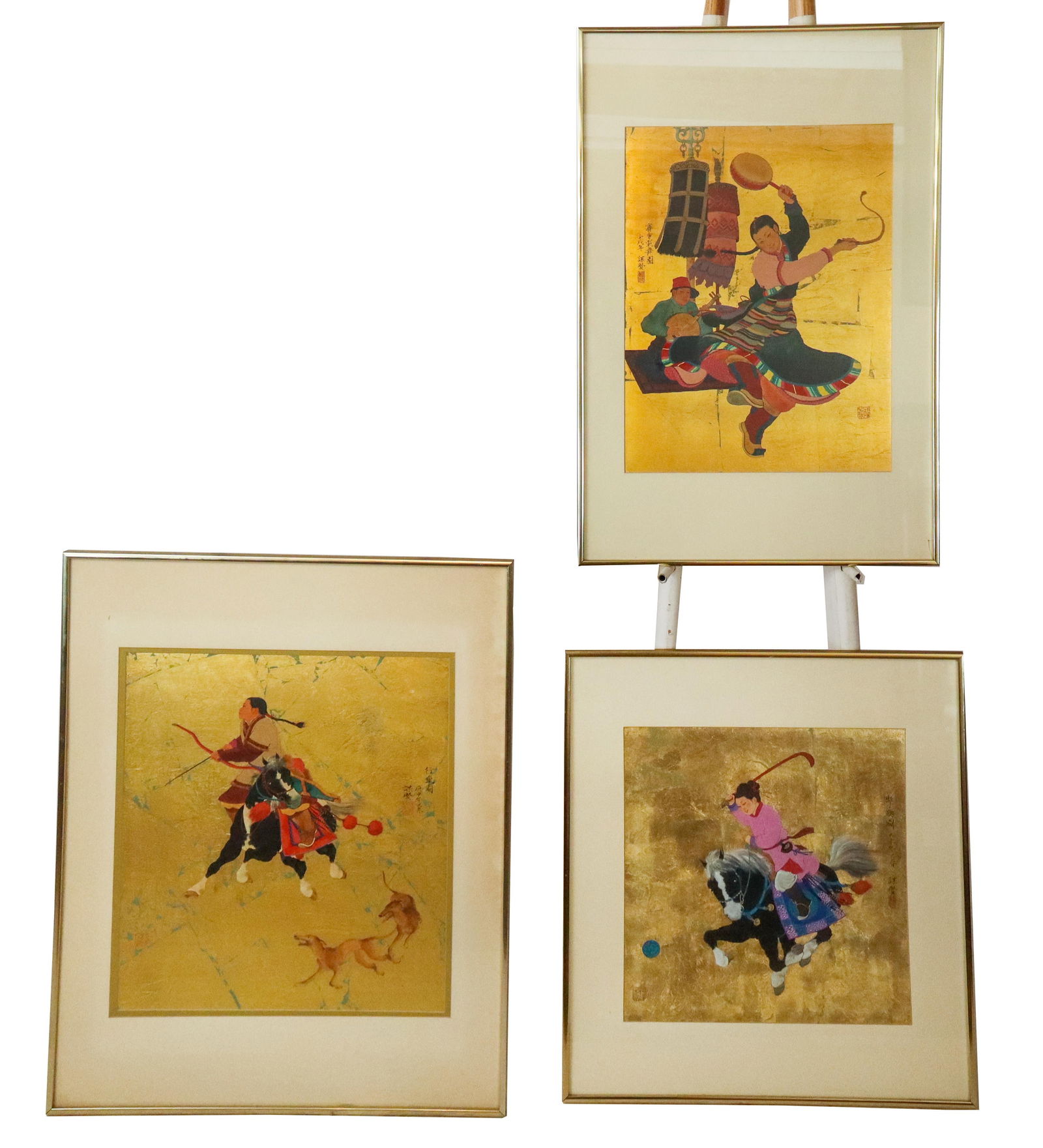 Mou-sien Tseng Mongolian Life, 3 Gold Leaf Ptg (1 of 16)