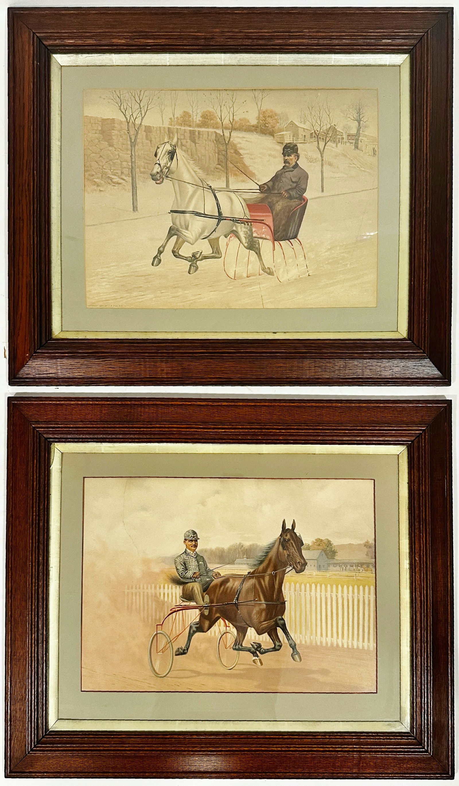 Pair of Framed Colored Prints of Horse Trotters (1 of 15)