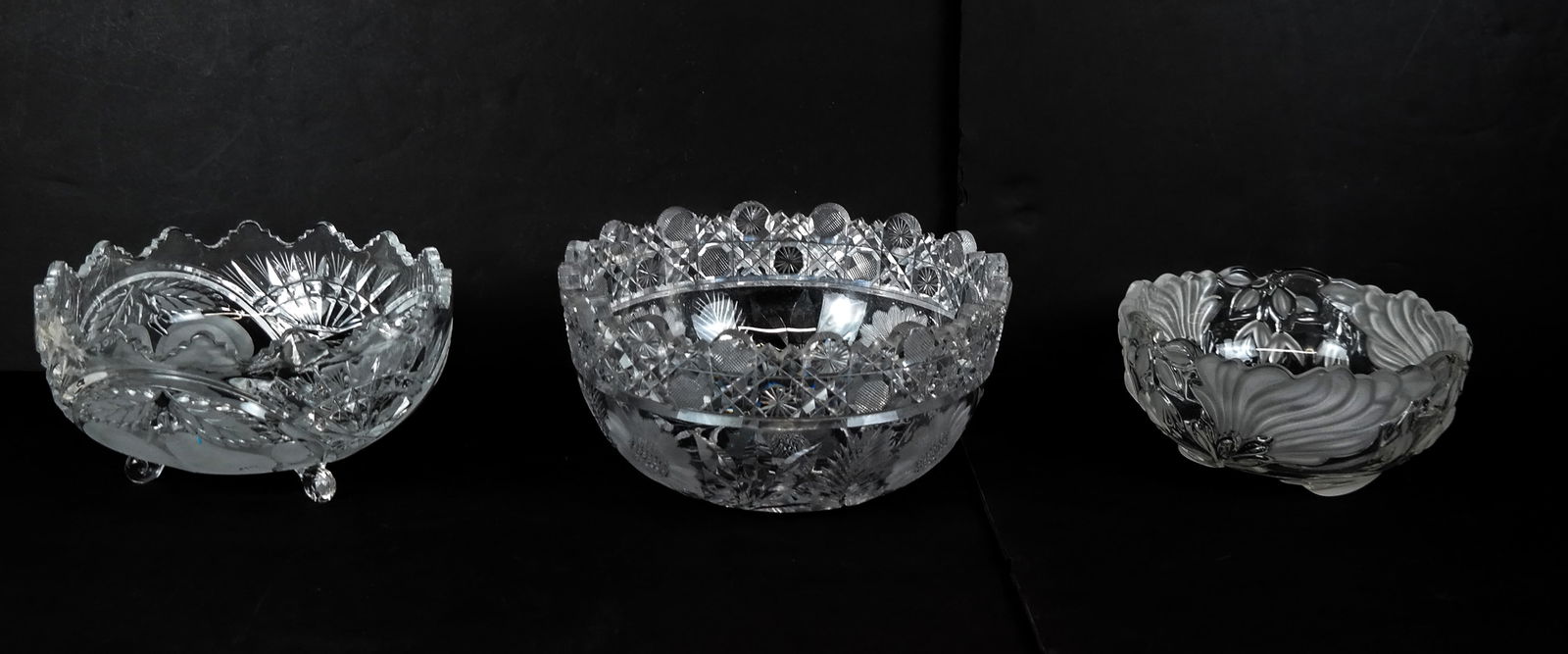 3 Cut & Frosted Glass Bowls (1 of 13)