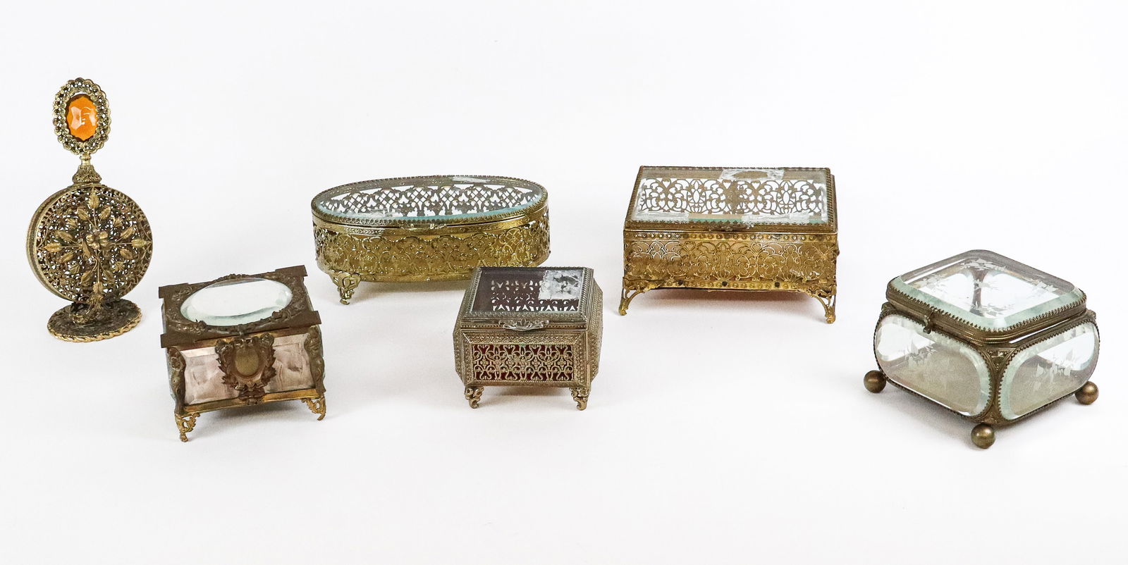 Group of Gilt Metal & Glass Vanity Articles, 6 (1 of 20)