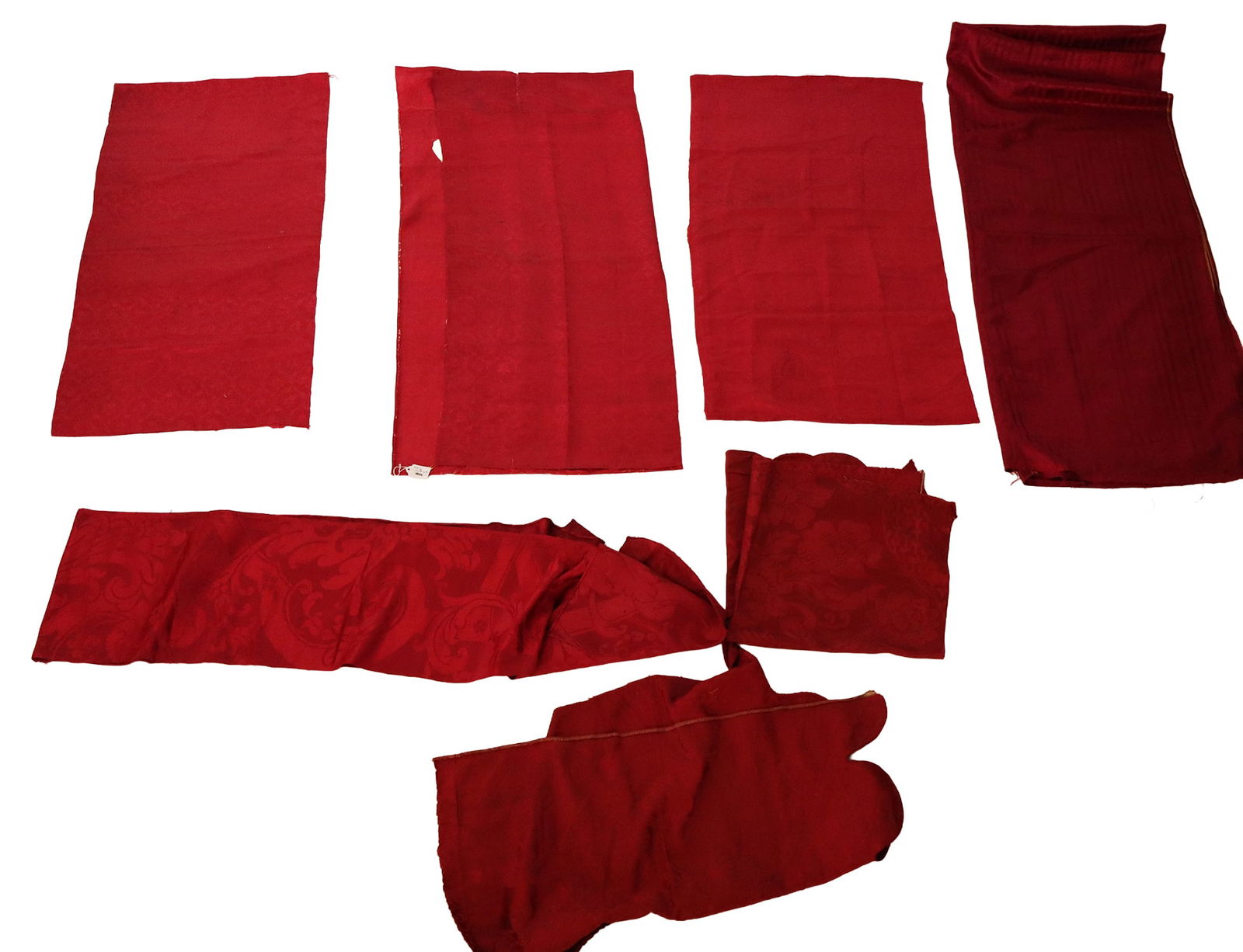 French Red Silk Damasks & Satin Fabrics, 8 (1 of 10)