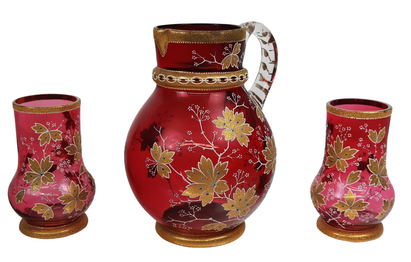 Moser Gilded Cranberry Glass Pitcher & Glasses, 3 (1 of 11)