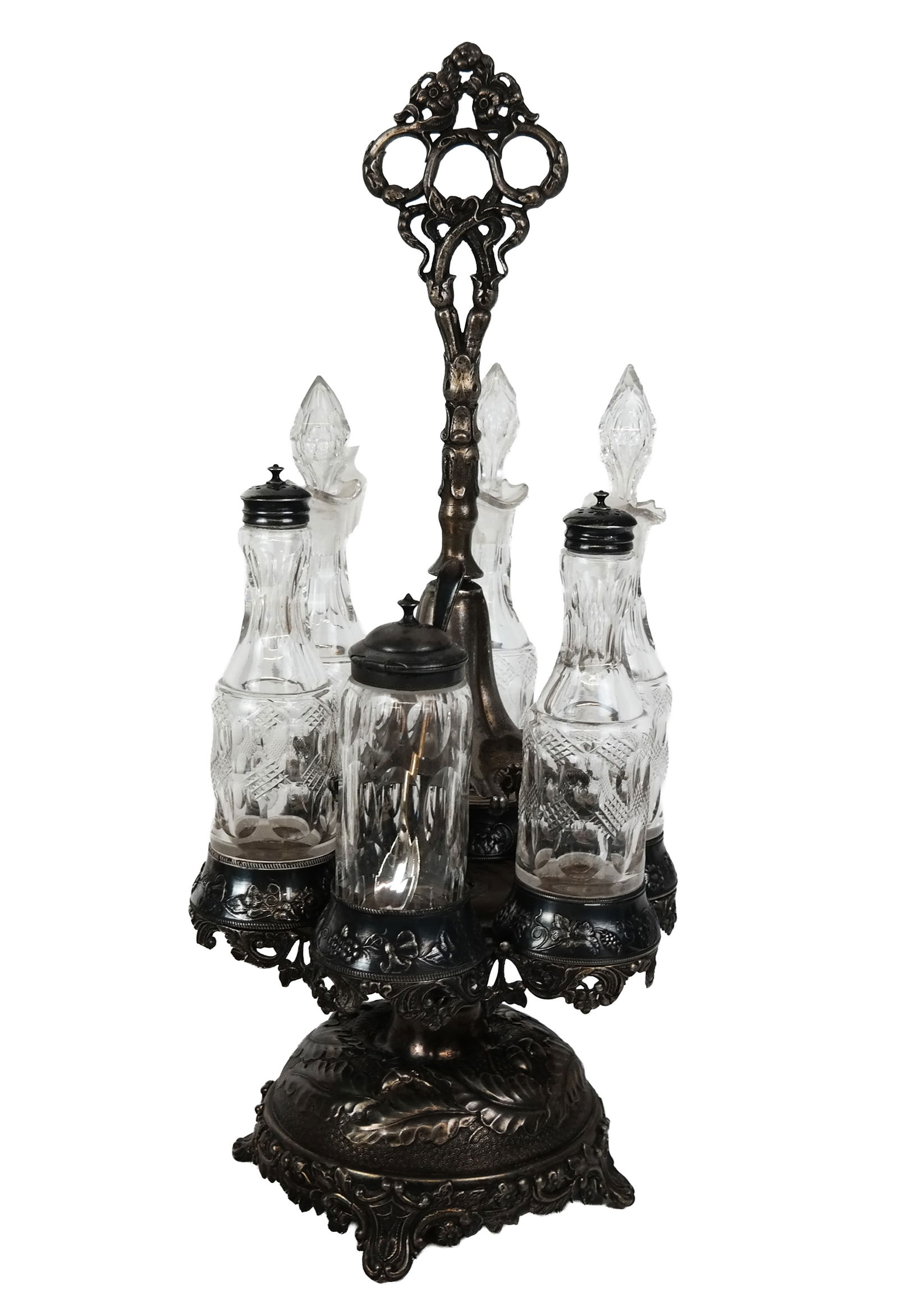 Victorian Silver Plate and Glass Cruet Stand (1 of 12)