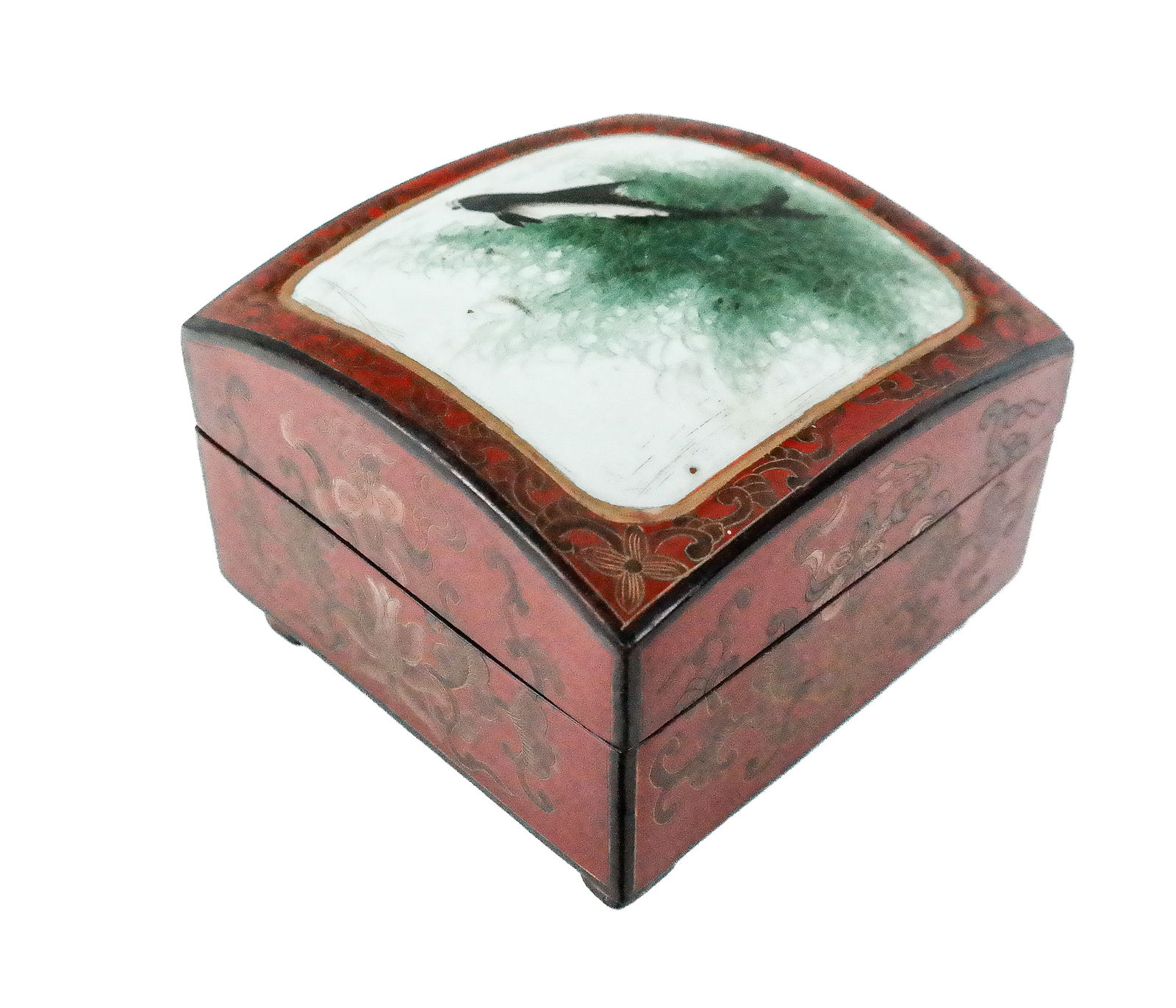 Japanese Lacquered Box w/ Inset Porcelain Fish Til (1 of 11)