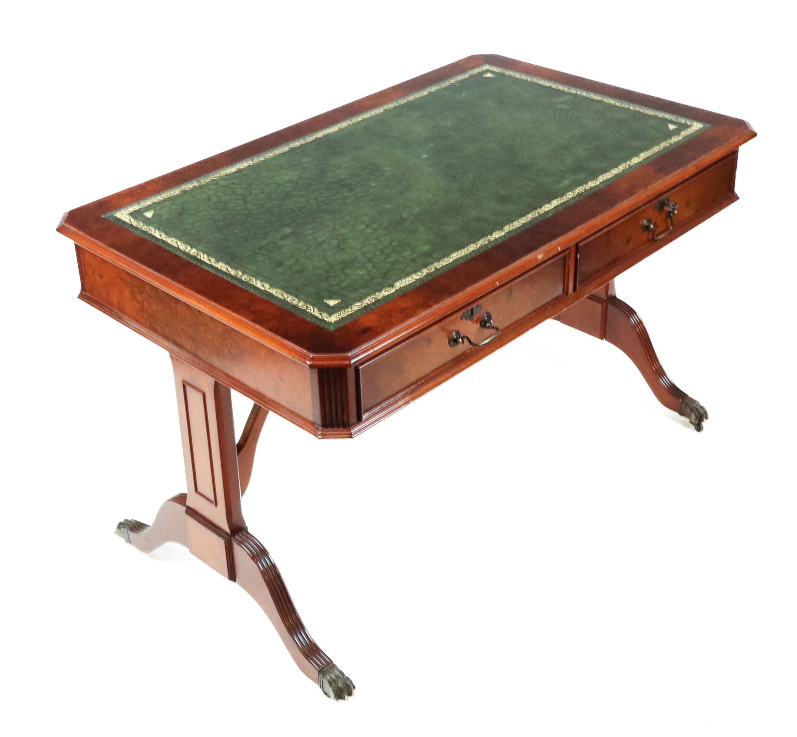 Regency Style Burl Wood & Leather Top Bureau Plat (1 of 8)