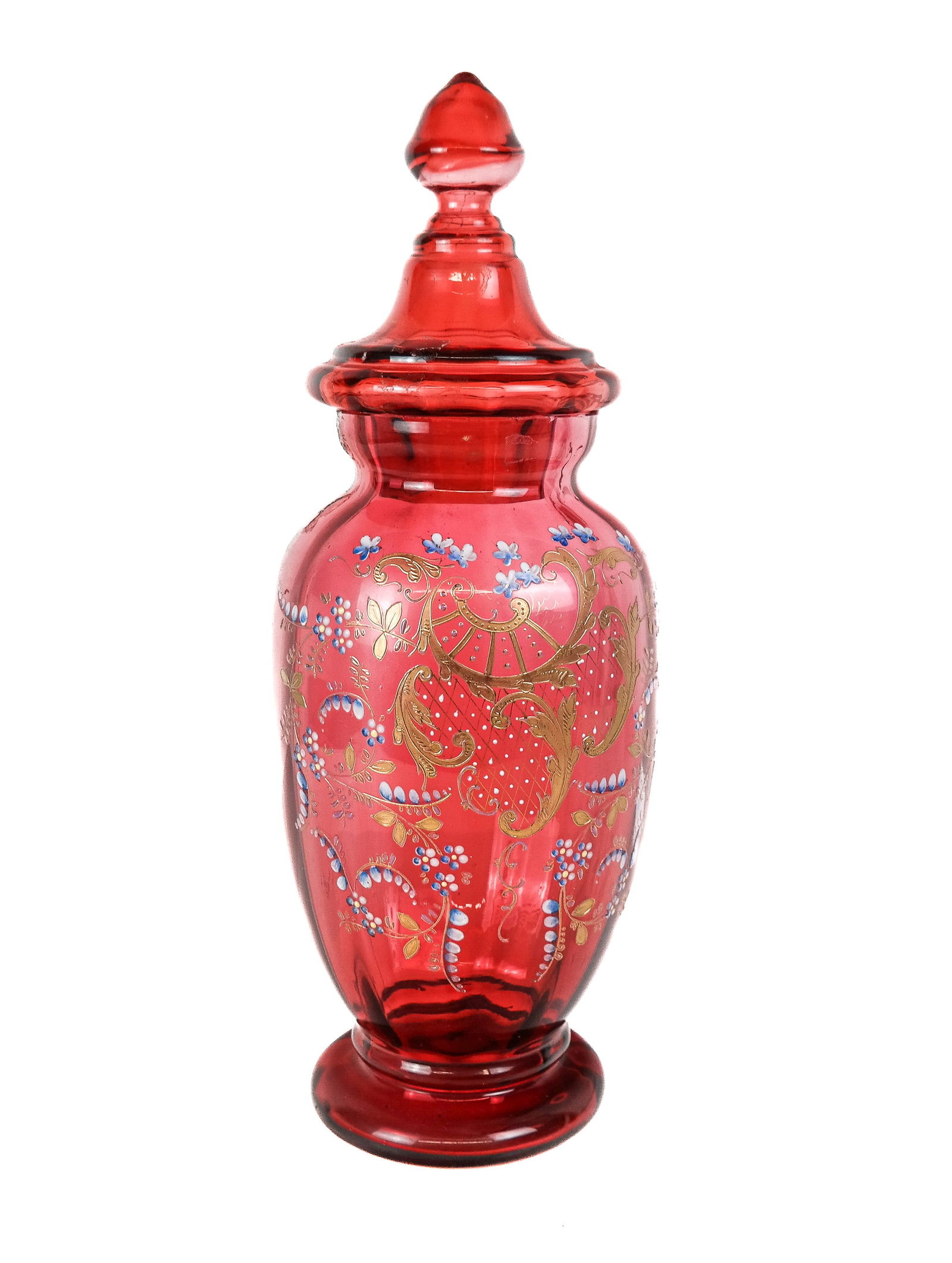 Antique Ruby Glass, Enamel &Gilt Decorated Jar (1 of 13)