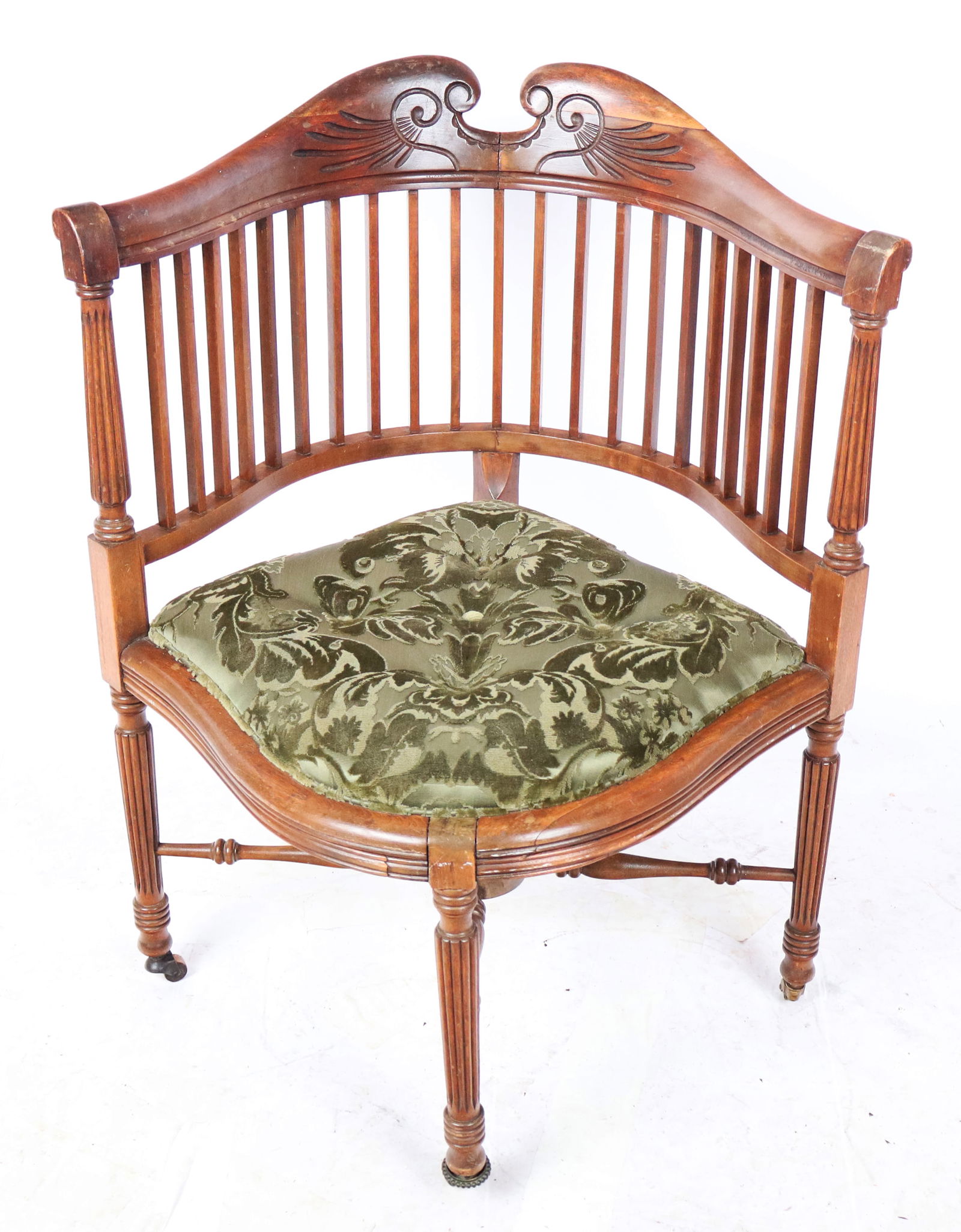 Victorian Carved & Velvet Upholstered Corner Chair (1 of 11)