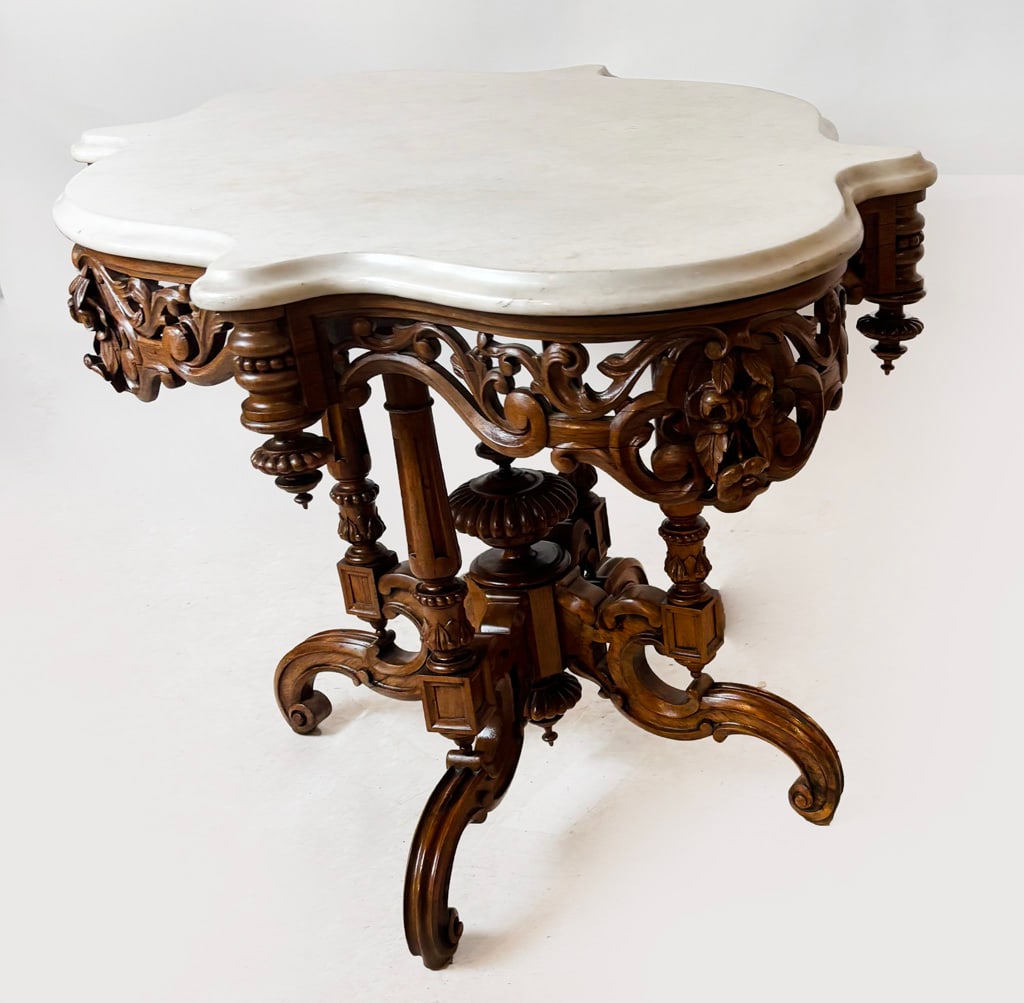 Victorian Elaborately Carved Marble Top Center Tab (1 of 9)