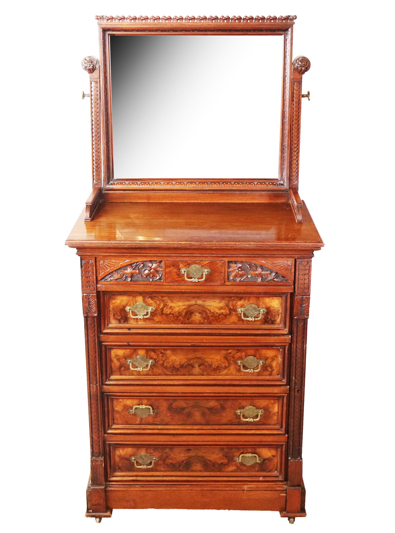 Victorian Burl Walnut & Mahogany Vanity Chest (1 of 20)