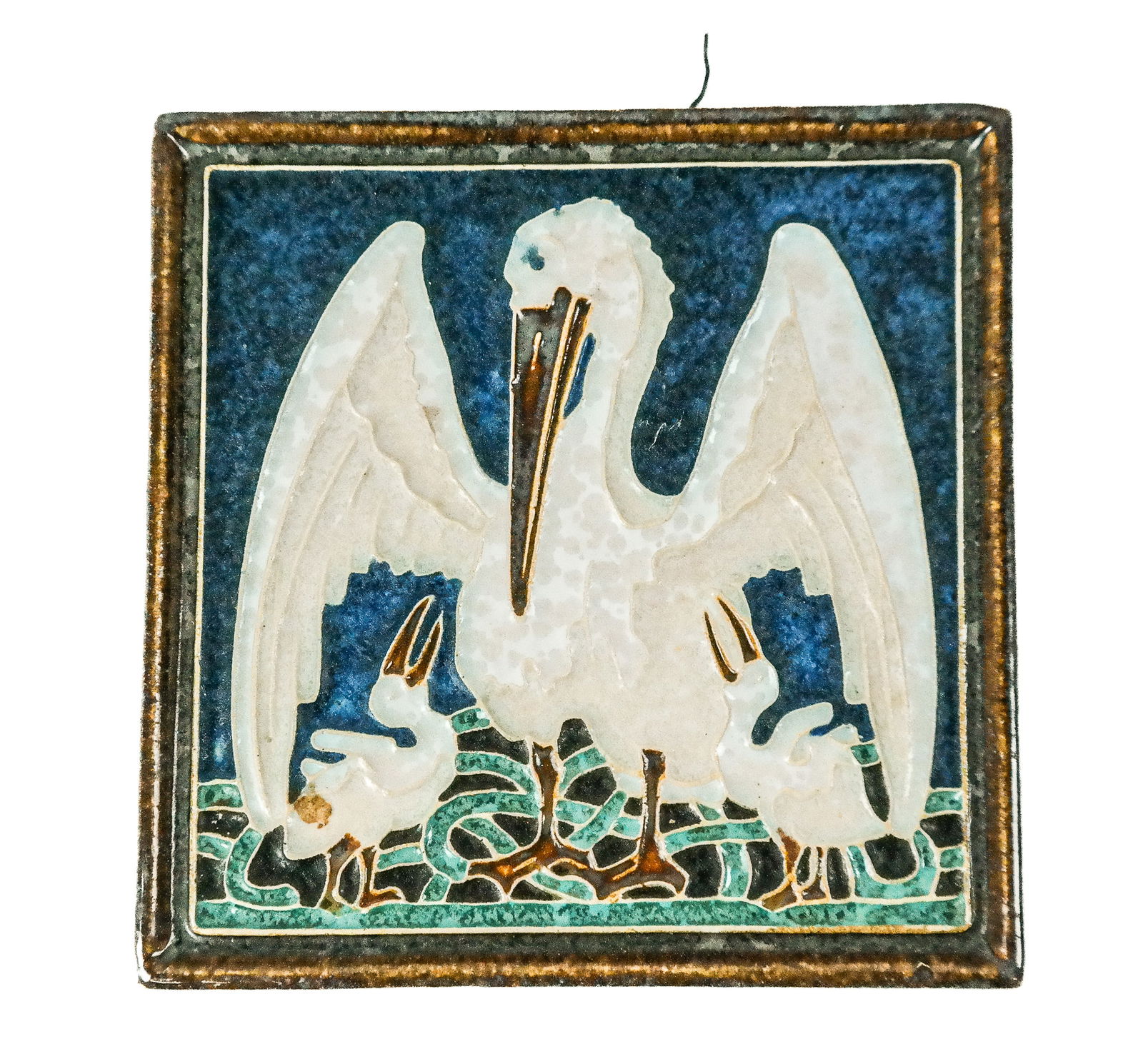 Delft Cloisonne Enamel Pelican Decorated Tile (1 of 8)