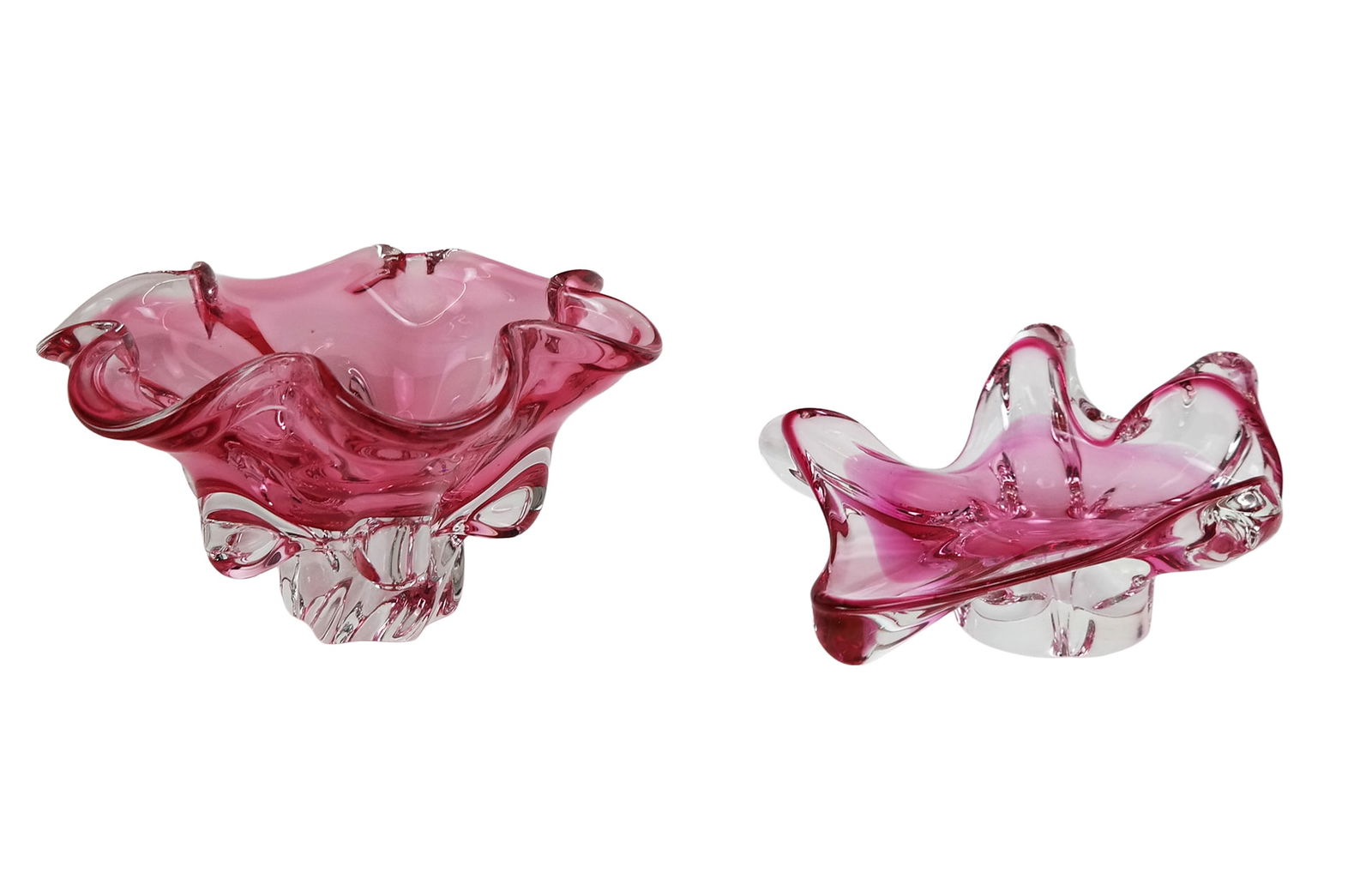 Two Bohemian Rose Colored Art Glass Dishes (1 of 12)